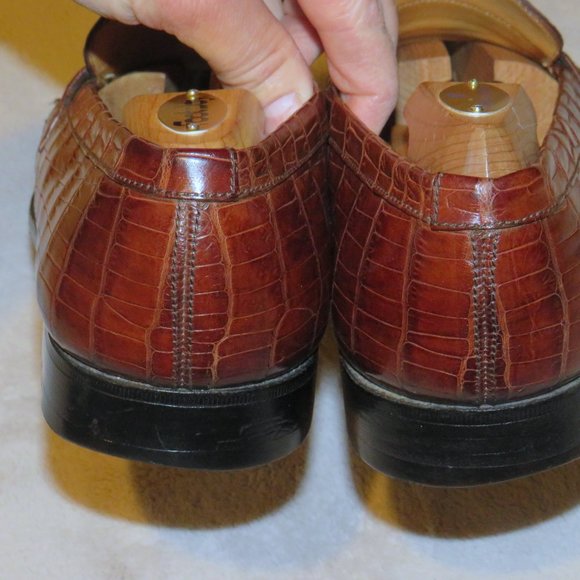 J.M. Weston 180 Brown Crocodile Belly Loafers 9E - Picture 8 of 11